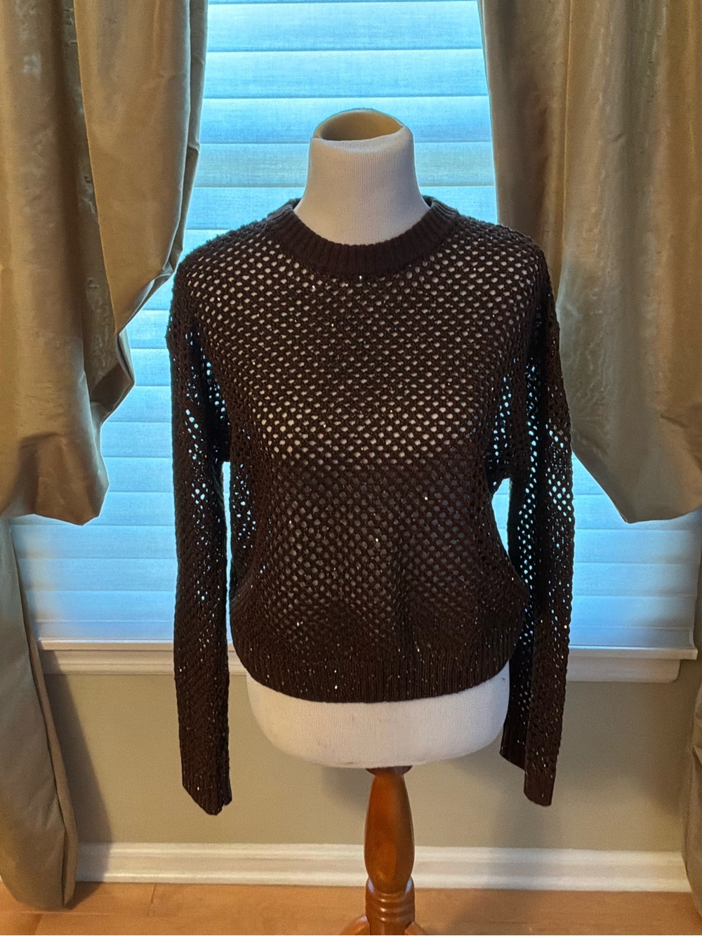 The Noli shop Lucie sequin crochet sweater in espresso size L new without tags